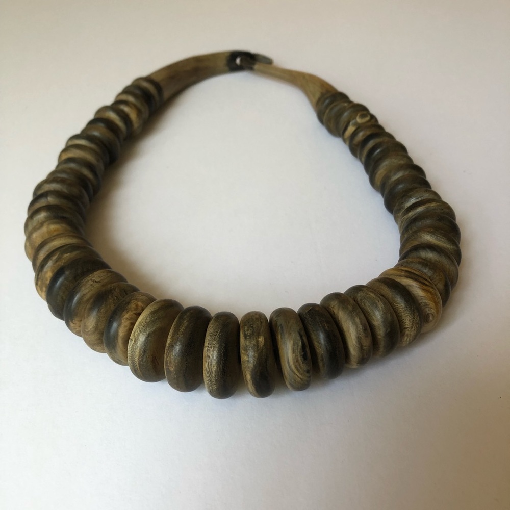 70’s oversized hand carved wooden bead necklace